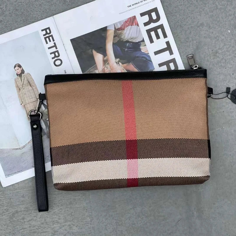 New Fashion Luxury Women Clutch Bag Classic Stripes Canvas Leather Female Shoulder Bag A4 Lady Crossbody Bag Wristlet Handbag