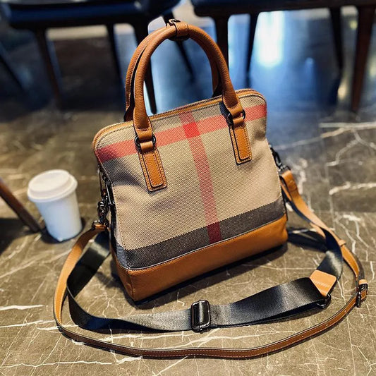 New Genuine Leather Plaid HandBag 2023 High Capacity Luxury Shoulder Bags Fashion Brand Designer Trends Handbag