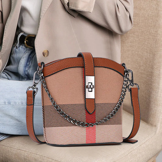 New Luxury Plaid Shoulder Bag for Women 2023 Simple  Brand Designer Crossbody Bag Trends Ladies Canvas Small Bag