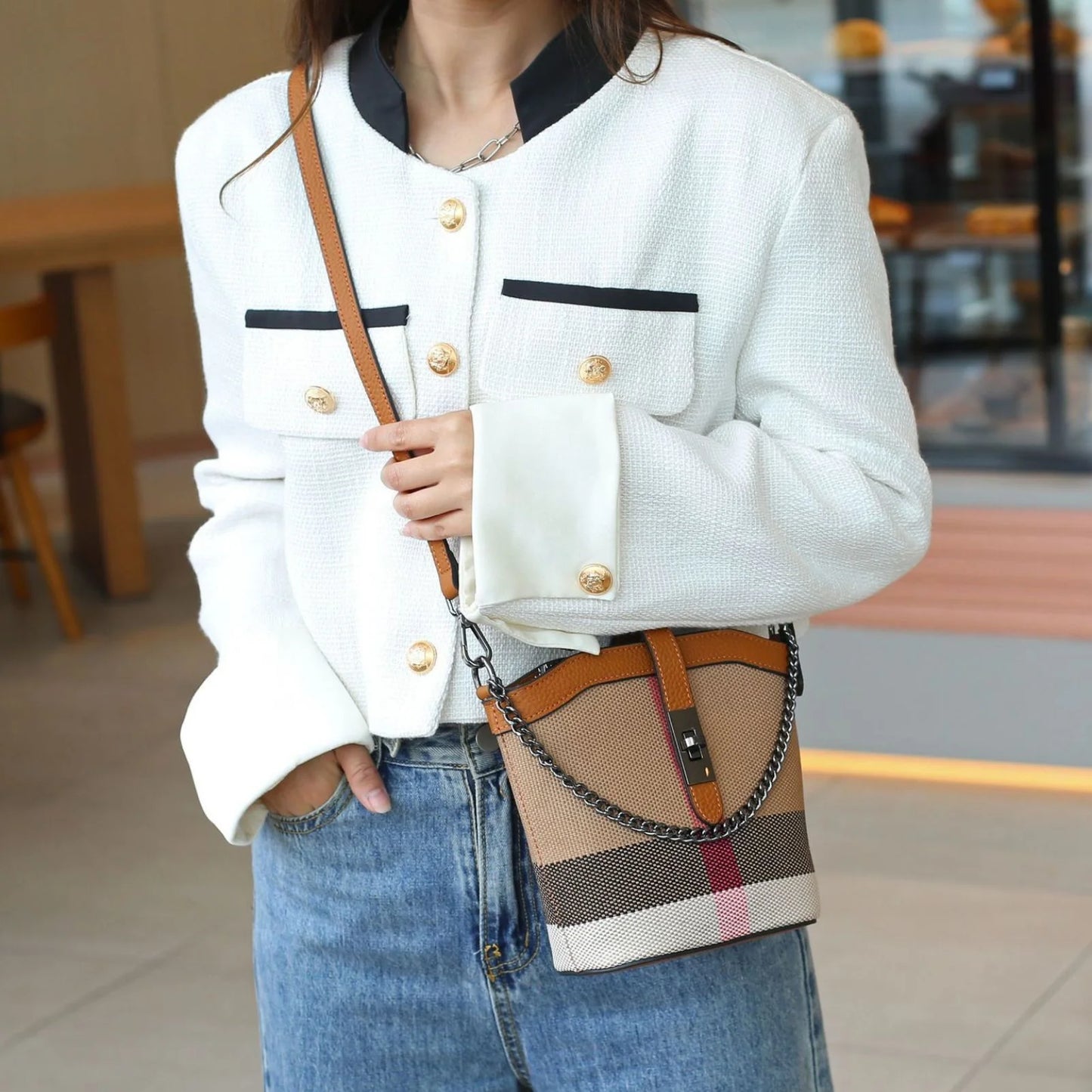 New Luxury Plaid Shoulder Bag for Women 2023 Simple  Brand Designer Crossbody Bag Trends Ladies Canvas Small Bag