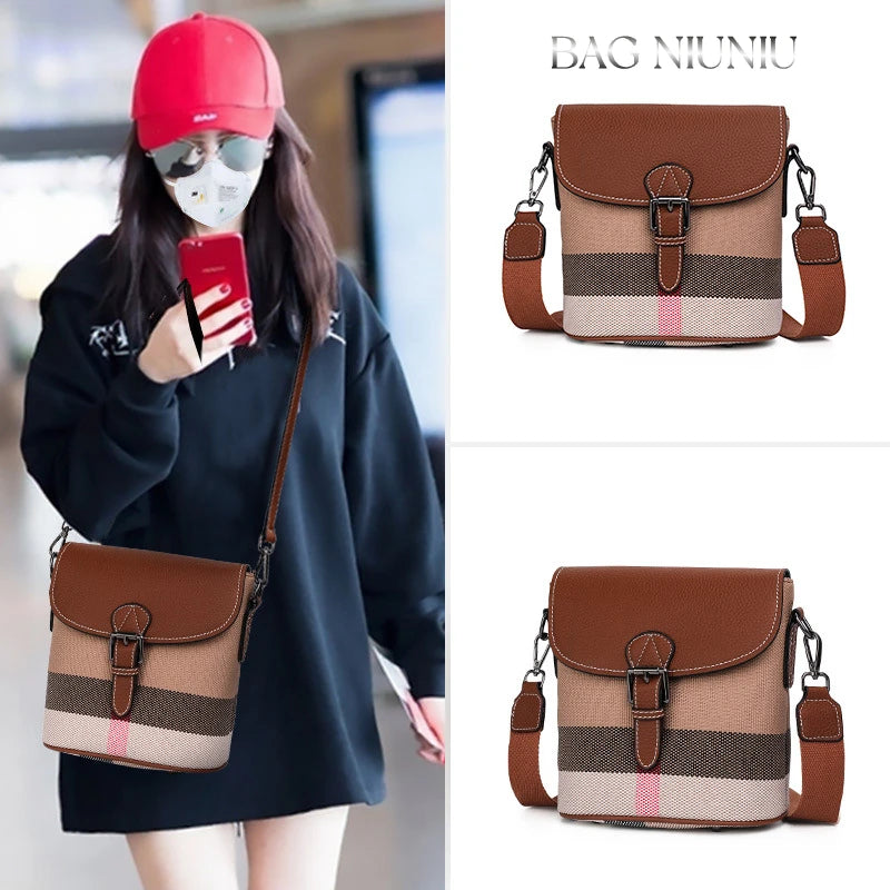 New Luxury Spring And Summer Shoulder Women's Bag Classic Plaid Canvas Ladies Messenger Bag Trend Fashion Designer Bucket