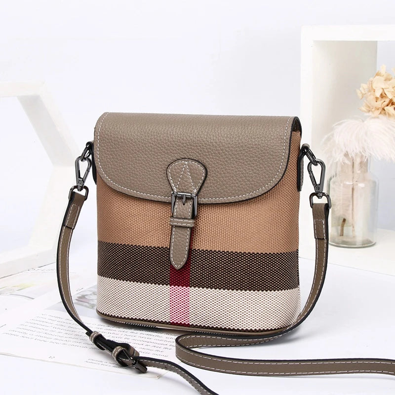 New Luxury Spring And Summer Shoulder Women's Bag Classic Plaid Canvas Ladies Messenger Bag Trend Fashion Designer Bucket