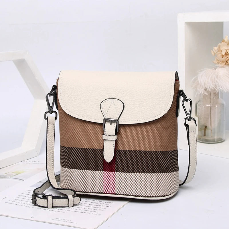 New Luxury Spring And Summer Shoulder Women's Bag Classic Plaid Canvas Ladies Messenger Bag Trend Fashion Designer Bucket