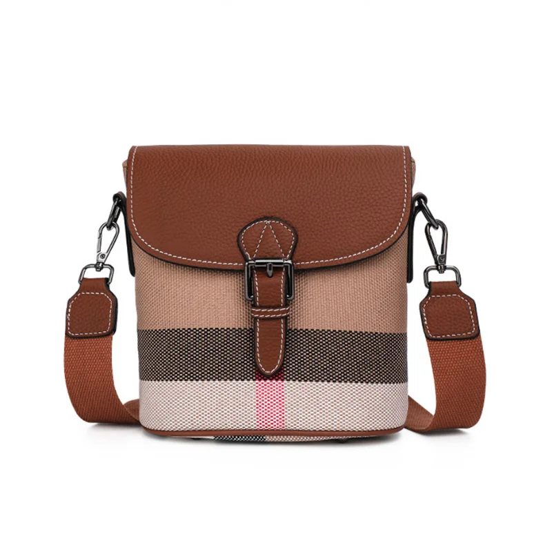 New Luxury Spring And Summer Shoulder Women's Bag Classic Plaid Canvas Ladies Messenger Bag Trend Fashion Designer Bucket