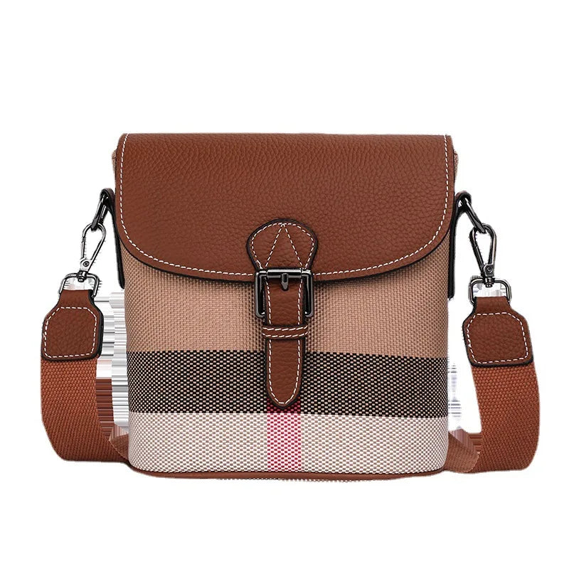 New Luxury Spring And Summer Shoulder Women's Bag Classic Plaid Canvas Ladies Messenger Bag Trend Fashion Designer Bucket