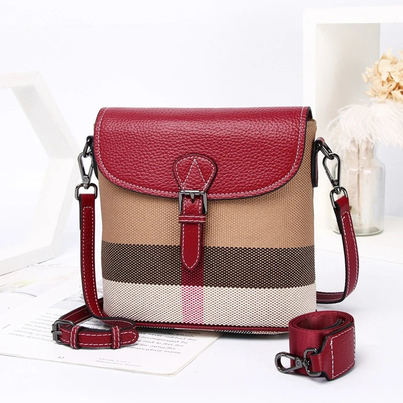 New Luxury Spring And Summer Shoulder Women's Bag Classic Plaid Canvas Ladies Messenger Bag Trend Fashion Designer Bucket