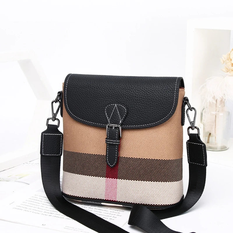 New Luxury Spring And Summer Shoulder Women's Bag Classic Plaid Canvas Ladies Messenger Bag Trend Fashion Designer Bucket