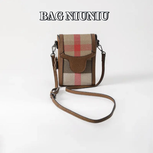 New Women's Shoulder Bag Fashion Canvas Small Cross Bag Leather Small Square Bag Striped Plaid Canvas Messenger Bag