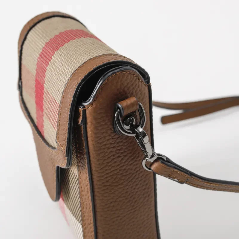 New Women's Shoulder Bag Fashion Canvas Small Cross Bag Leather Small Square Bag Striped Plaid Canvas Messenger Bag