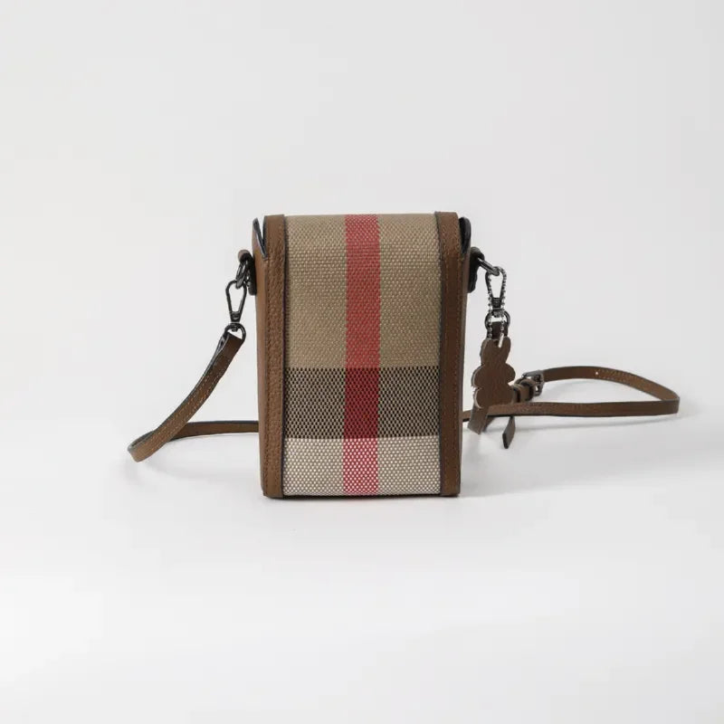 New Women's Shoulder Bag Fashion Canvas Small Cross Bag Leather Small Square Bag Striped Plaid Canvas Messenger Bag