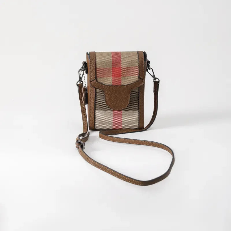 New Women's Shoulder Bag Fashion Canvas Small Cross Bag Leather Small Square Bag Striped Plaid Canvas Messenger Bag