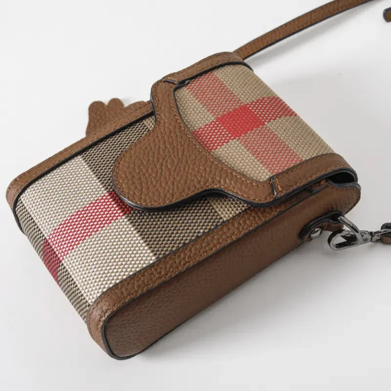 New Women's Shoulder Bag Fashion Canvas Small Cross Bag Leather Small Square Bag Striped Plaid Canvas Messenger Bag