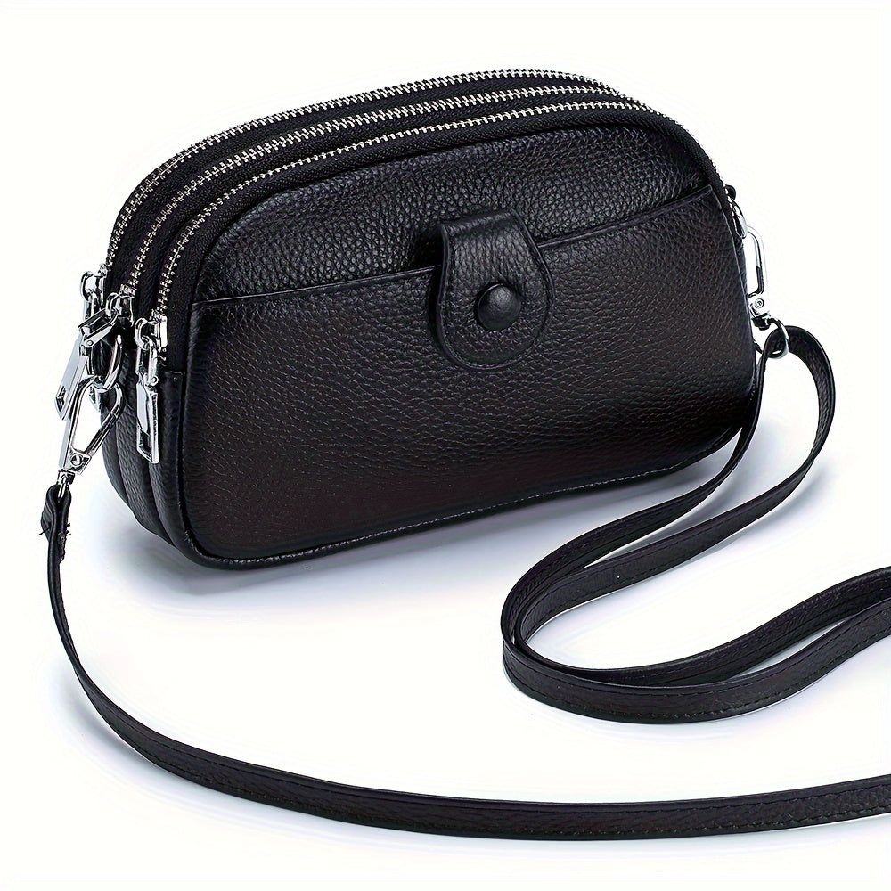 Crossbody Bags for Women Small Genuine Leather Shoulder Purse Cross Body Bag with Triple Top Zipper Adjustable Strap