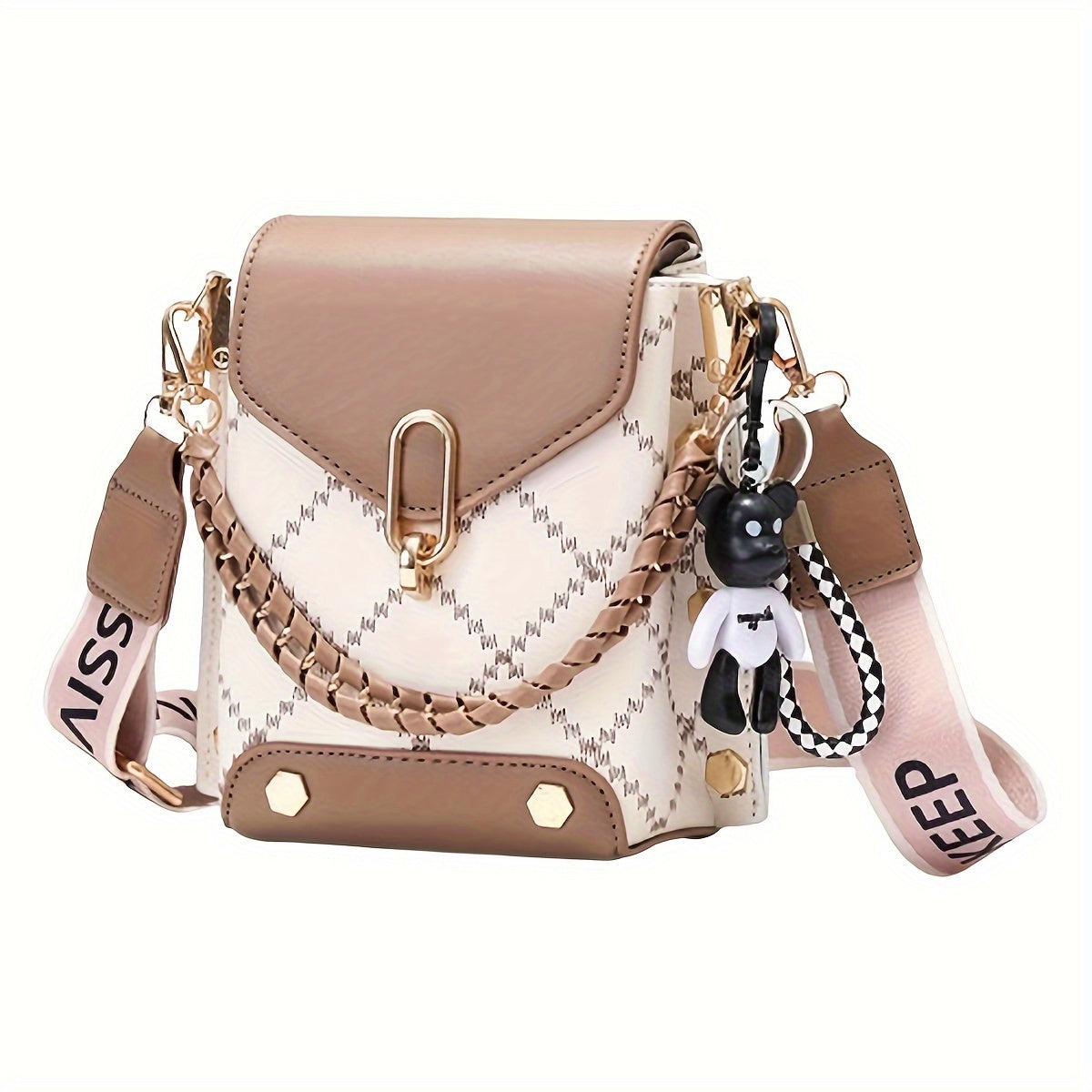 Women's Mini Plaid Crossbody Bag With Chain Decor, Flap Mini Shoulder Purse, Classic Shoulder Bag With Wide Shoulder Strap