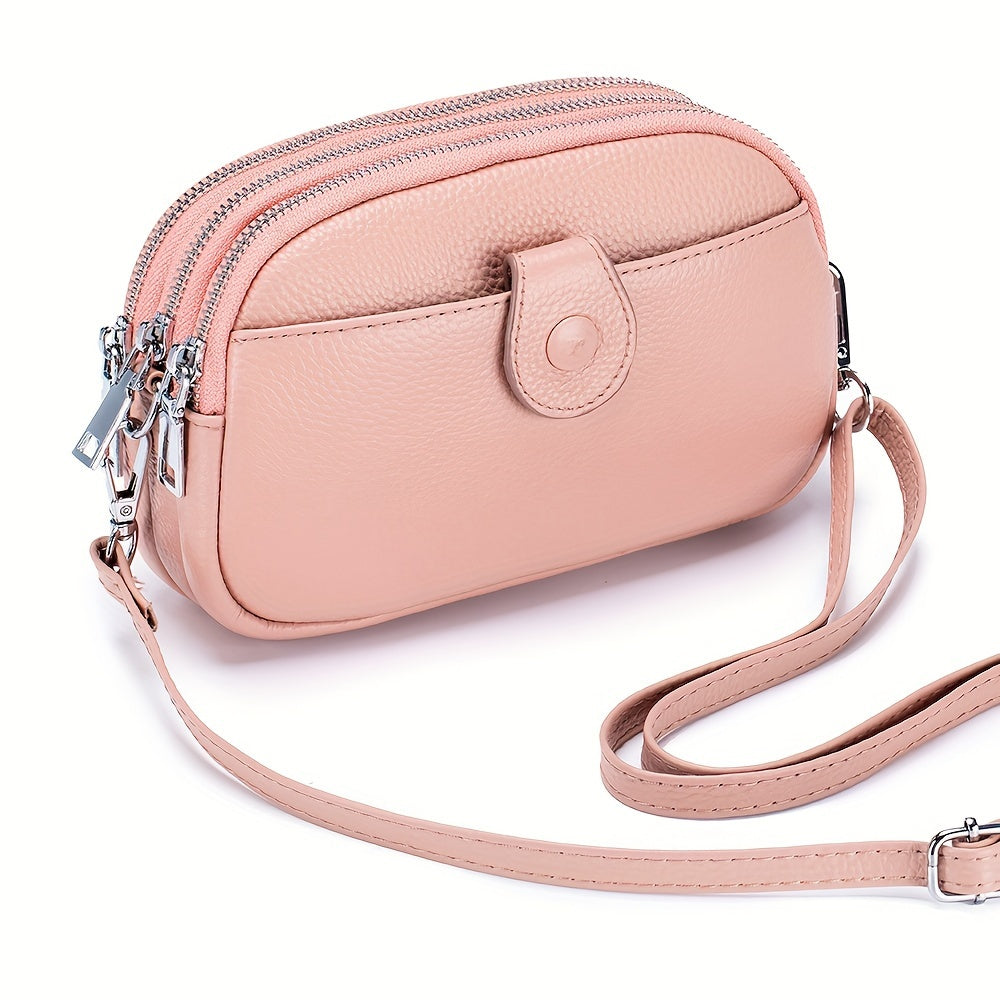 Crossbody Bags for Women Small Genuine Leather Shoulder Purse Cross Body Bag with Triple Top Zipper Adjustable Strap