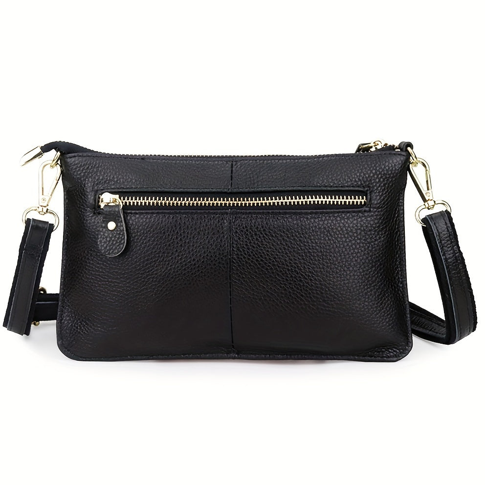 Women's Real Leather Small Bags Solid Color Crossbody Bags For Women Wide Strap Shoulder Purse Wristlet Clutch For Women