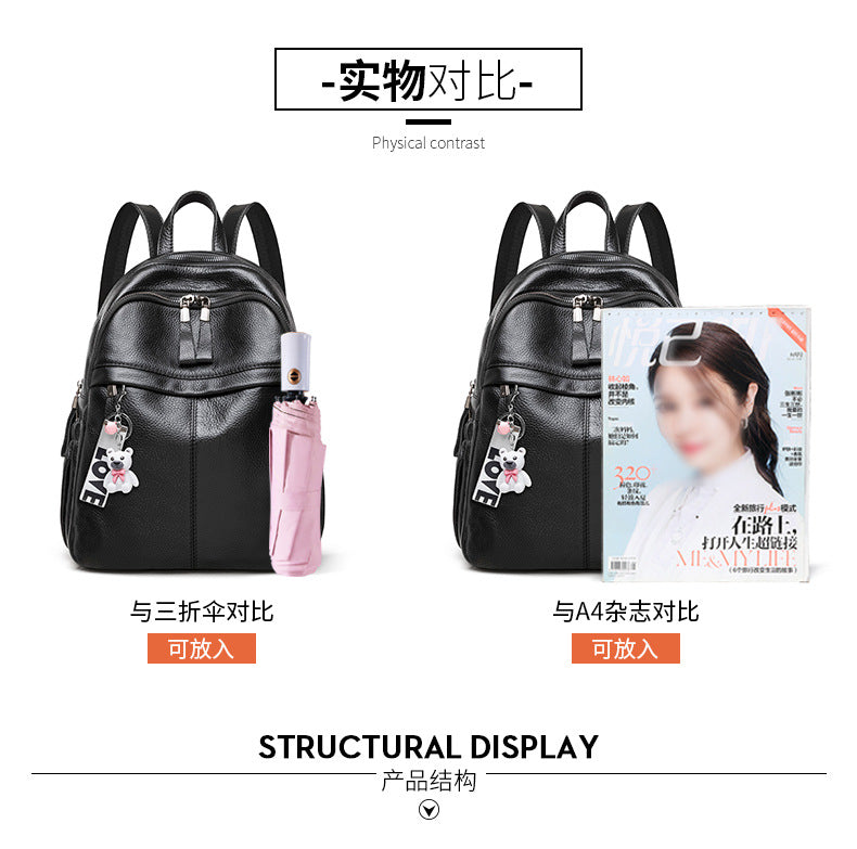 1pc Leather Backpack, Cowhide Backpack, Multi-layer Anti-theft Bag, Elegant And Fashionable Backpack, Sturdy And Durable, Suitable For Shopping, Work, Travel, Etc