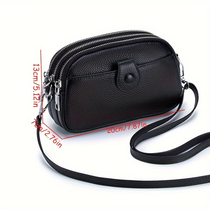 Crossbody Bags for Women Small Genuine Leather Shoulder Purse Cross Body Bag with Triple Top Zipper Adjustable Strap