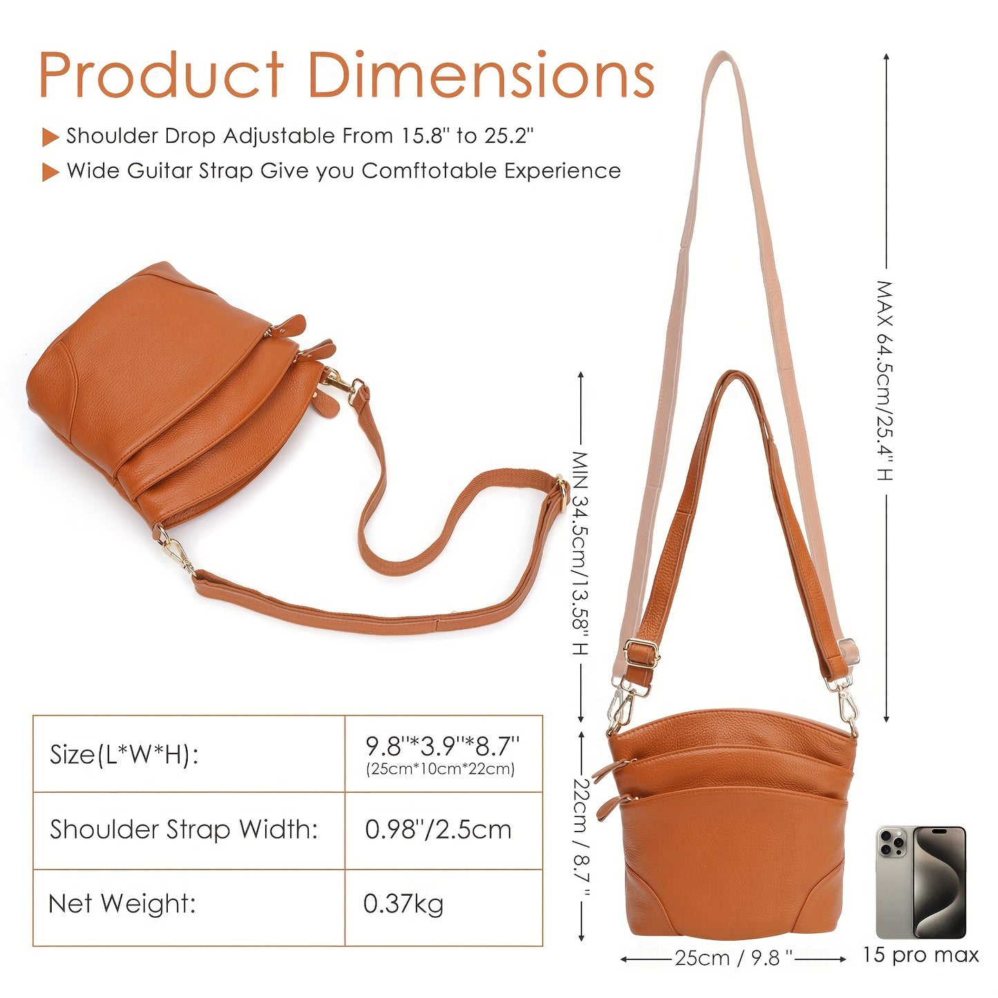 Premium Genuine Cowhide Leather Crossbody Bag - Luxurious, Versatile, And Spacious With Ample Storage - Handbag Purse Cross Body Organizer Smart Phone Pockets