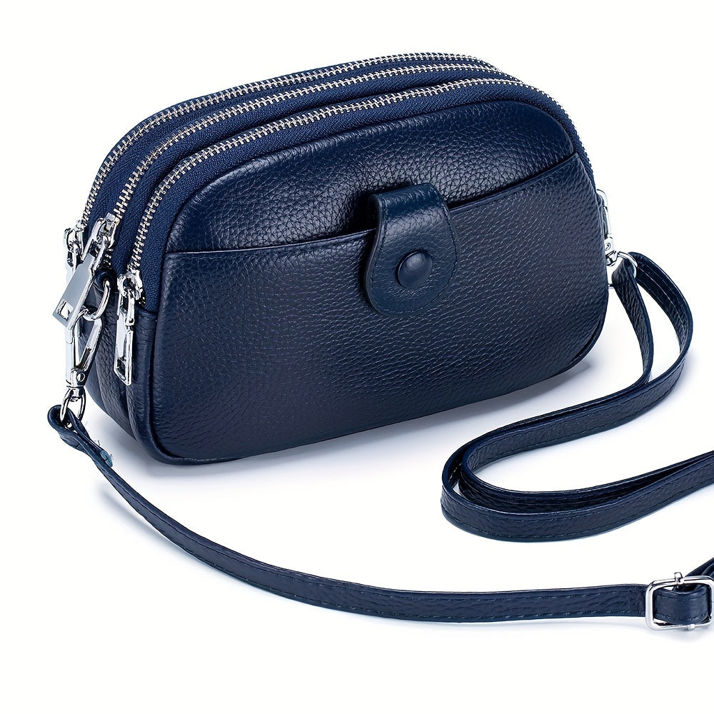 Crossbody Bags for Women Small Genuine Leather Shoulder Purse Cross Body Bag with Triple Top Zipper Adjustable Strap