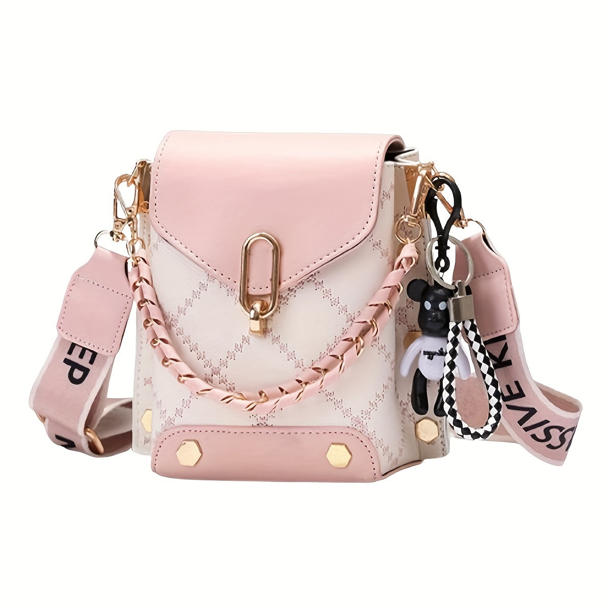 Women's Mini Plaid Crossbody Bag With Chain Decor, Flap Mini Shoulder Purse, Classic Shoulder Bag With Wide Shoulder Strap