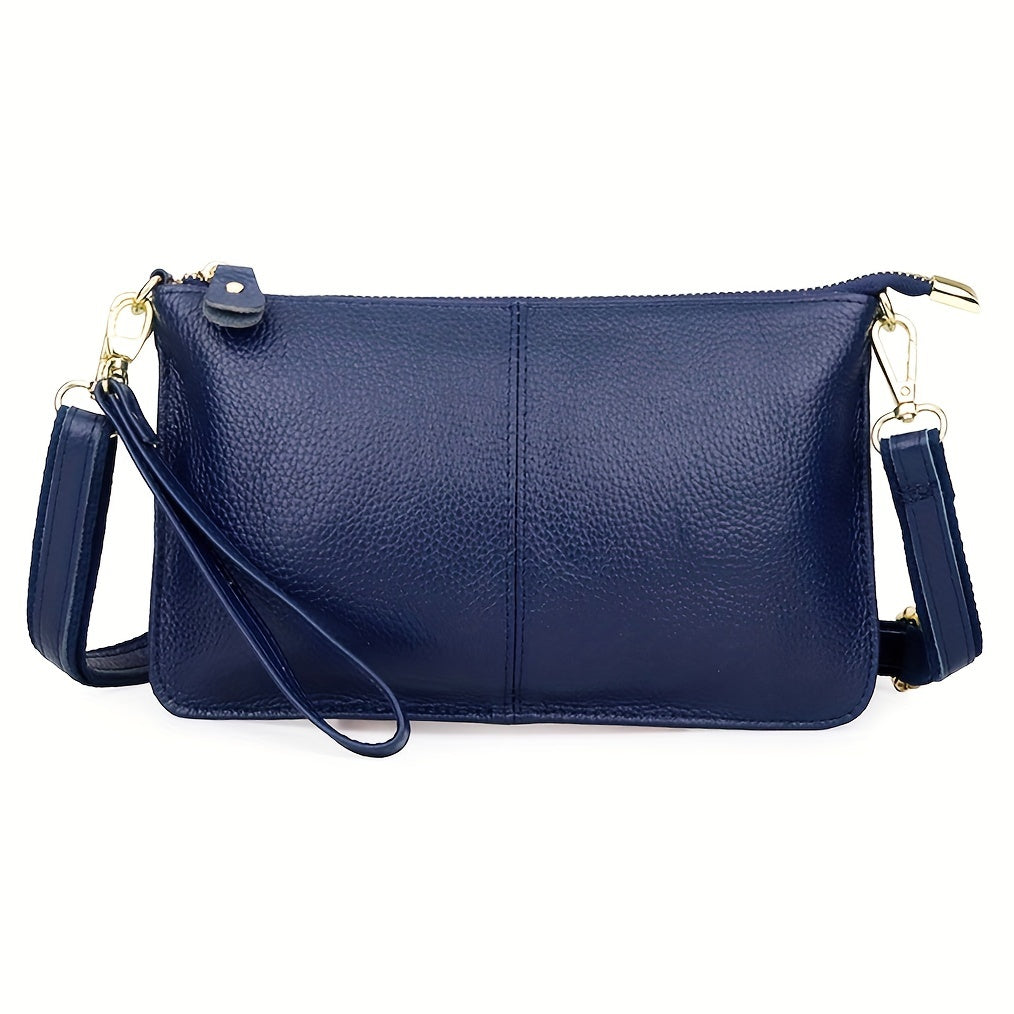 Women's Real Leather Small Bags Solid Color Crossbody Bags For Women Wide Strap Shoulder Purse Wristlet Clutch For Women