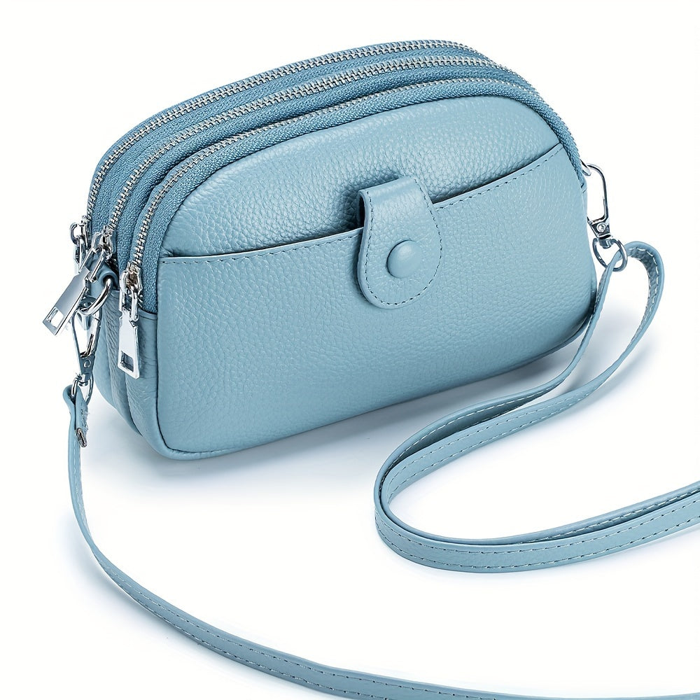 Crossbody Bags for Women Small Genuine Leather Shoulder Purse Cross Body Bag with Triple Top Zipper Adjustable Strap