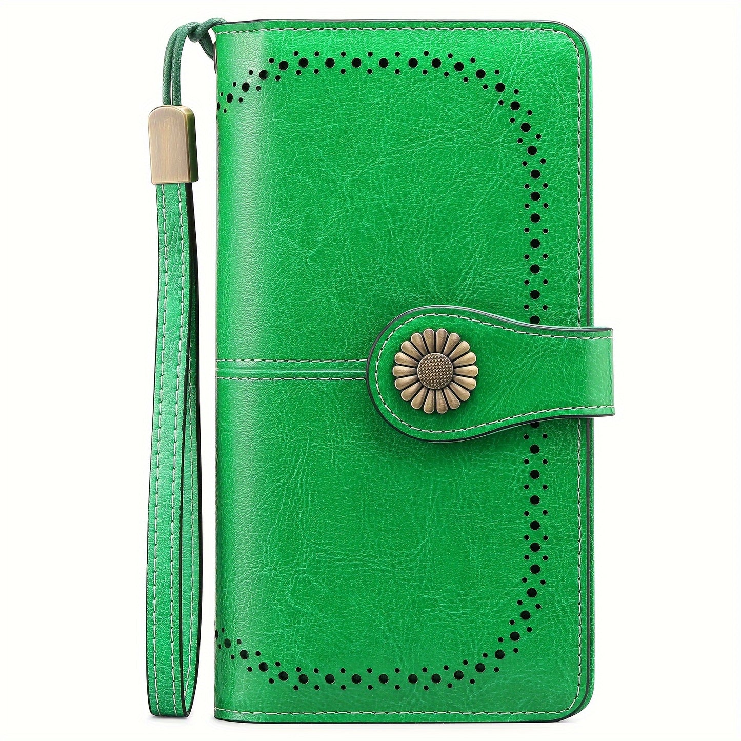 Women's Genuine Leather RFID Blocking Wallet With Wrist Strap, Casual Clutch Card Holder, Elegant Zip Closure Coin Purse