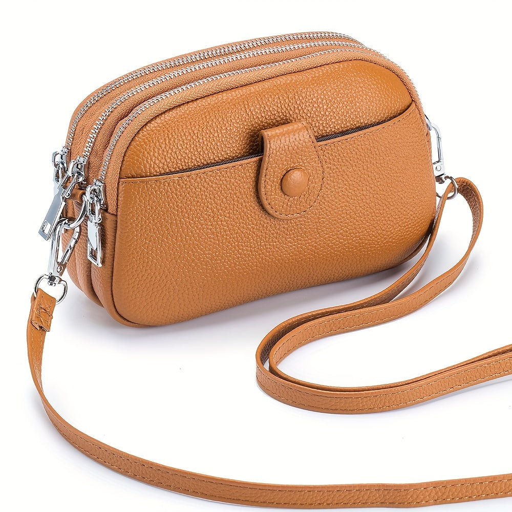 Crossbody Bags for Women Small Genuine Leather Shoulder Purse Cross Body Bag with Triple Top Zipper Adjustable Strap