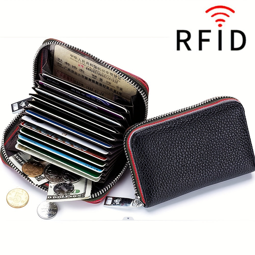 Credit Card Holder Wallet For Men Women, Small Leather RFID Blocking Card Cases Holder Organizer, Security Travel Wallet With Zipper